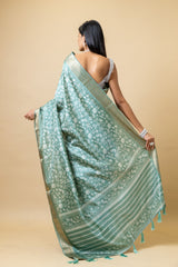 Mint Green Tussar Digital Print Saree With Unstitched Blouse