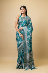 Rama Tussar Floral Print Saree With Unstitched Blouse