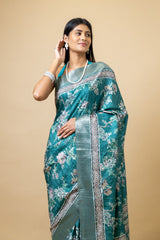 Rama Tussar Floral Print Saree With Unstitched Blouse