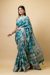 Rama Tussar Floral Print Saree With Unstitched Blouse