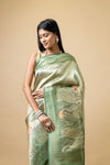 Pista Tussar Digital Print Saree With Unstitched Blouse