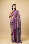 Mauve Georgette Floral Print Saree With Unstitched Blouse