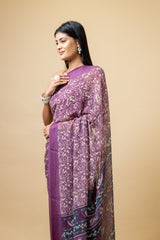 Mauve Georgette Floral Print Saree With Unstitched Blouse