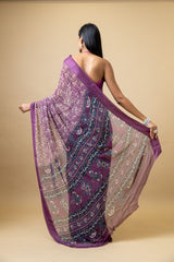 Mauve Georgette Floral Print Saree With Unstitched Blouse