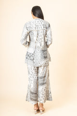 Off White Grey Digital Printed Muslin Co-Ord Set