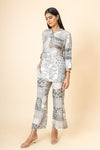 Off White Grey Digital Printed Muslin Co-Ord Set