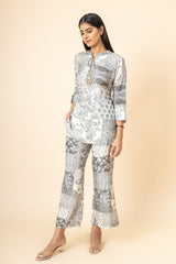 Off White Grey Digital Printed Muslin Co-Ord Set