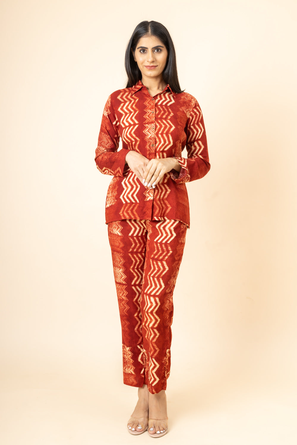 Maroon Digital Printed Muslin Co-Ord Set