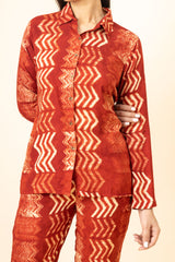 Maroon Digital Printed Muslin Co-Ord Set