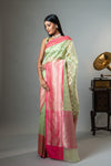 Sea Green Organza Woven Zari Saree With Unstitched Blouse