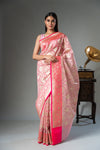 Pink Organza Banarasi Woven Zari Saree With Unstitched Blouse