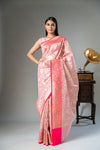 Pink Organza Banarasi Woven Zari Saree With Unstitched Blouse