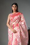 Pink Organza Banarasi Woven Zari Saree With Unstitched Blouse