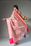 Pink Organza Banarasi Woven Zari Saree With Unstitched Blouse