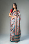 Blue Grey Cotton Digital Print Saree With Unstitched Blouse