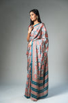 Blue Grey Cotton Digital Print Saree With Unstitched Blouse