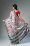 Blue Grey Cotton Digital Print Saree With Unstitched Blouse