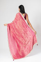 Gajari Tissue Embroidered Saree With Readymade Blouse