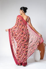 Onion Georgette Digital Print Saree With Unstitched Blouse