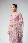 Mauve Net Embroidered Saree With Unstitched Blouse