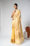 Mango Gold Organza Embellished Saree With Unstitched Blouse