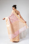 Pink Organza Embroidered Saree With Unstitched Blouse