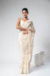 White Net Embroidered Saree With Unstitched Blouse  (Ft:-Isha Borah)