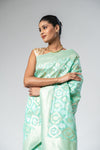 Tea-green Cotton Woven Zari Saree With Unstitched Blouse