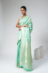 Tea-green Cotton Woven Zari Saree With Unstitched Blouse