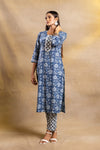 Indigo Blue Cotton Readymade Suit And Pant With Cotton Dupatta