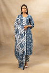 Indigo Blue Cotton Readymade Suit And Pant With Cotton Dupatta