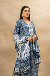 Indigo Blue Cotton Readymade Suit And Pant With Cotton Dupatta