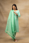 Tea Green Cotton Readymade Suit And Pant With Cotton Dupatta