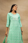 Tea Green Cotton Readymade Suit And Pant With Cotton Dupatta