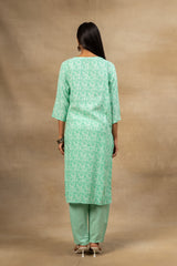 Tea Green Cotton Kurti And Pant With Cotton Dupatta