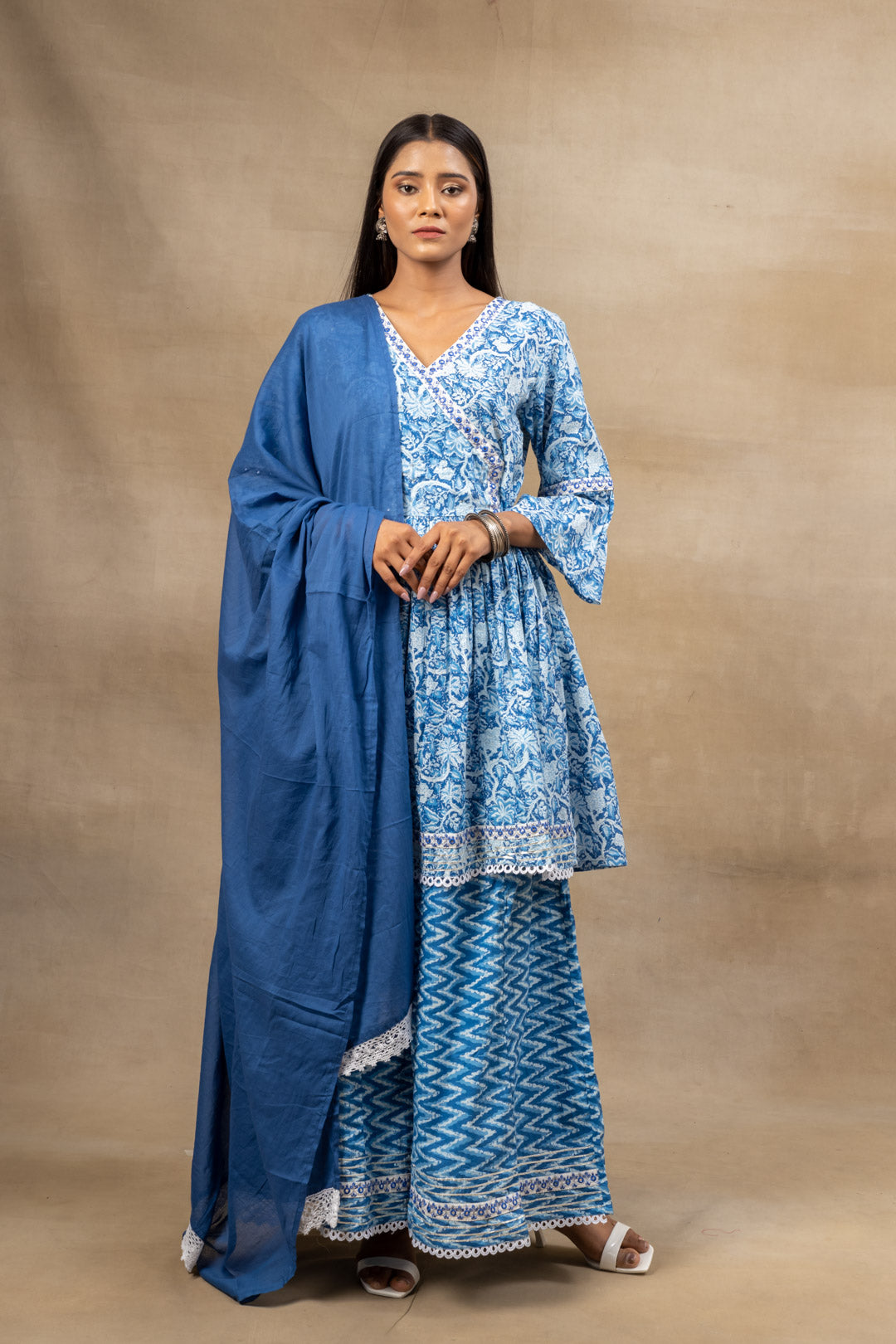 Cotton Kurti And Sharara With Cotton Dupatta