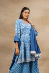 Blue White Cotton Readymade Sharara Set With Cotton Dupatta