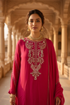 Timeless Elegance Rani Crepe Readymade Suit And Plazzo With Chinon Dupatta