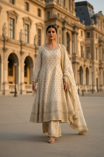 Timeless Beauty Tussar Tissue Readymade Sharara Set With Tissue Dupatta