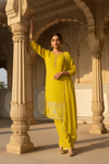 The Melody Of Spring Parrot Crepe Readymade Suit And Pant With Chinon Dupatta