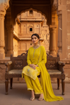 The Melody Of Spring Parrot Crepe Readymade Suit And Pant With Chinon Dupatta