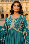 Soft Hues Rama Chinon Floor Length Readymade Suit With Net Dupatta