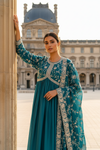 Soft Hues Rama Chinon Floor Length Readymade Suit With Net Dupatta