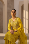 Radiate Glamour Lemon Gold Dola Readymade Suit And Plazzo With Tissue Dupatta