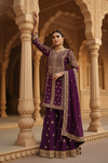 Regal And Radiant Garnet Chinon Readymade Sharara Set With Chinon Dupatta