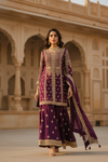 Regal And Radiant Garnet Chinon Readymade Sharara Set With Chinon Dupatta