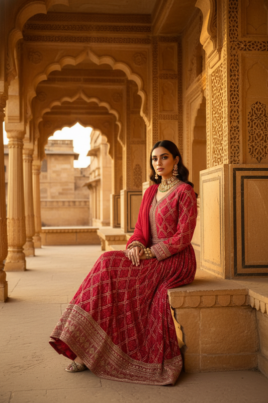 Heritage Heirloom Maroon Dolna Floor Length Readymade Suit And Pant With Chinon Dupatta