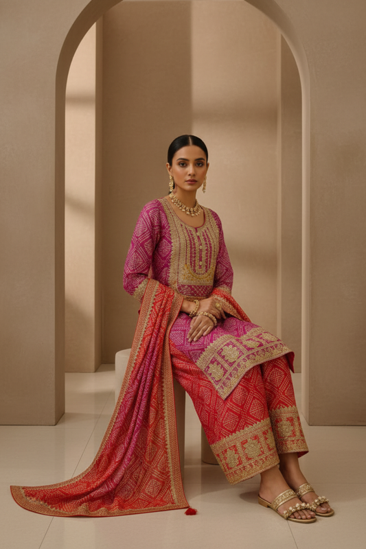 Timeless Elegance Rani Chinon Readymade Sharara Set With Chinon  Dupatta