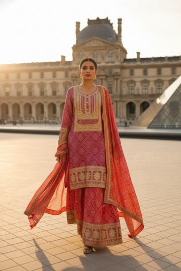 Timeless Elegance Rani Chinon Readymade Sharara Set With Chinon  Dupatta