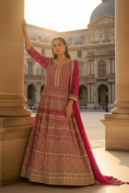 Timeless Elegance Rani Georgette Floor Length Readymade Suit With Georgette Dupatta